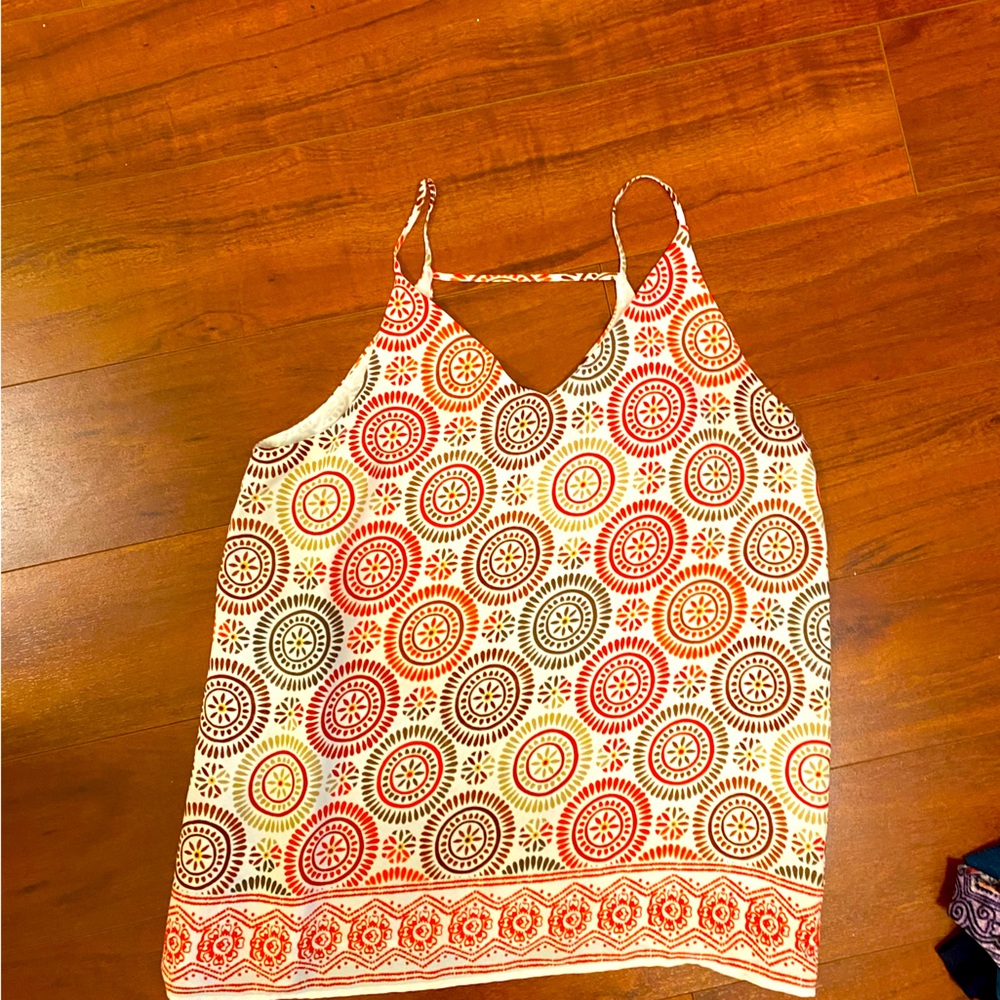 Loft medium sleeveless blouse with multi-color, circle patterns